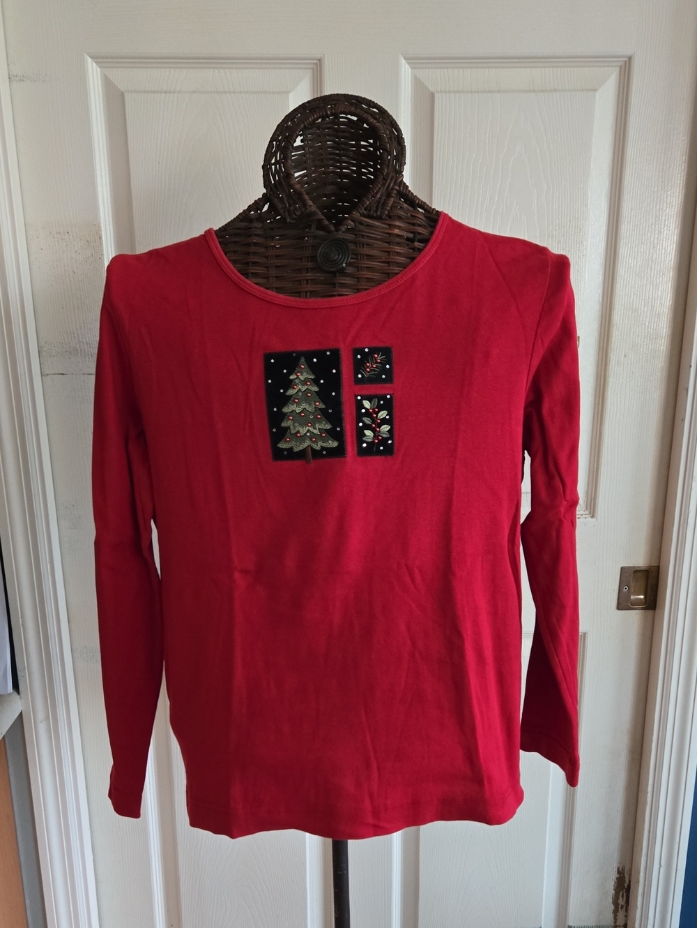 Top Stitch by Morning Sun Red Knit Holiday Top-Size L